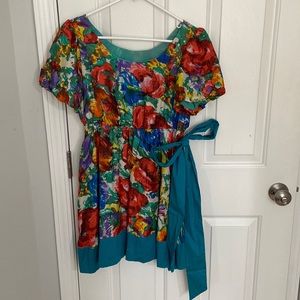 Vintage Style Floral Style Silk Baby Doll Dress Size 0-2